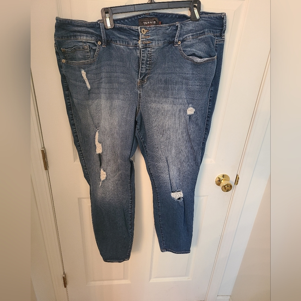 Torrid Size 26 3 Button Distressed Faded Denim Je… - image 3